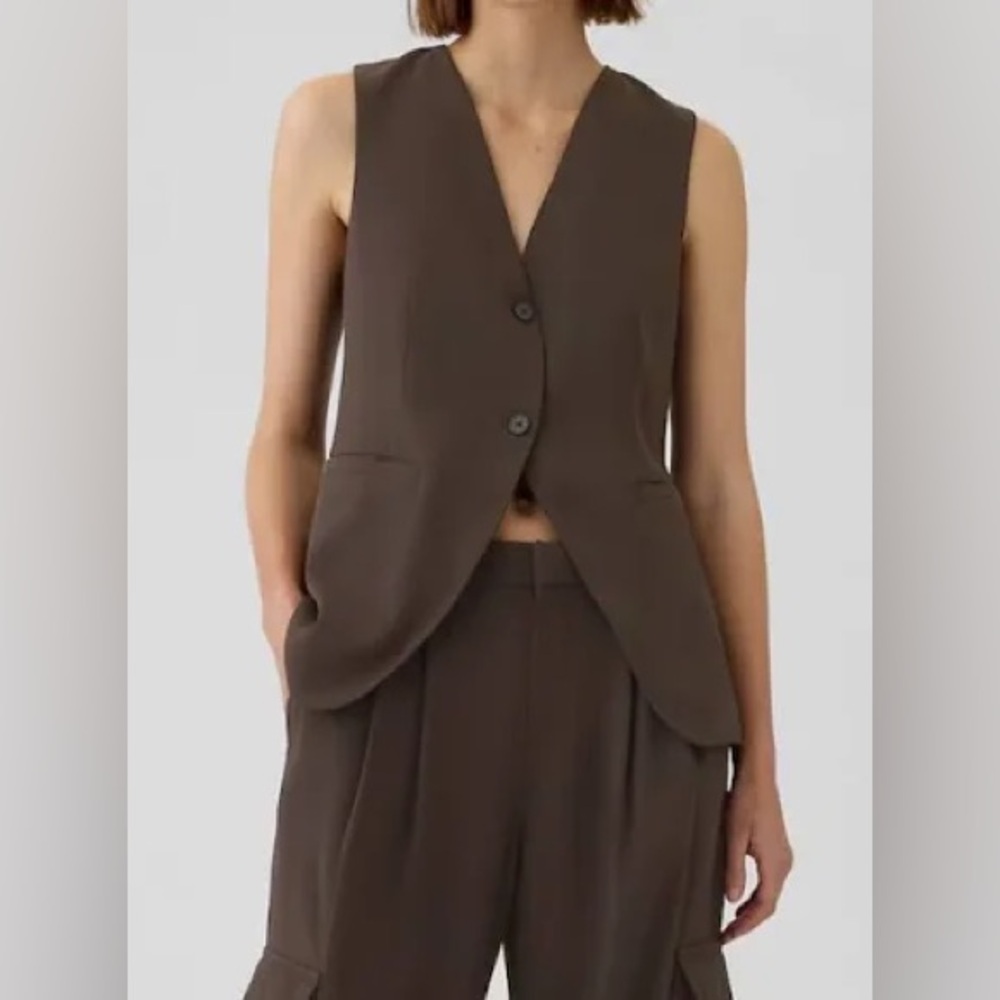 GAP Longline Twill Vest in Terra Brown NWT S